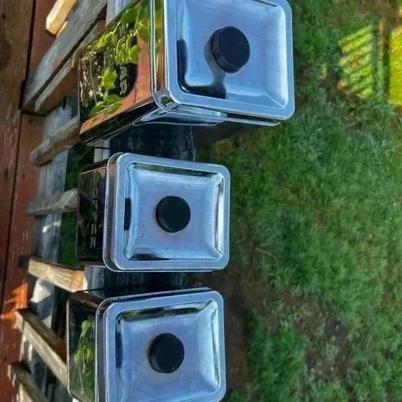 Vintage 1950's Kreamer Ware Metal Chrome Kitchen Canister Set Coffee Tea… - Picture 6 of 7